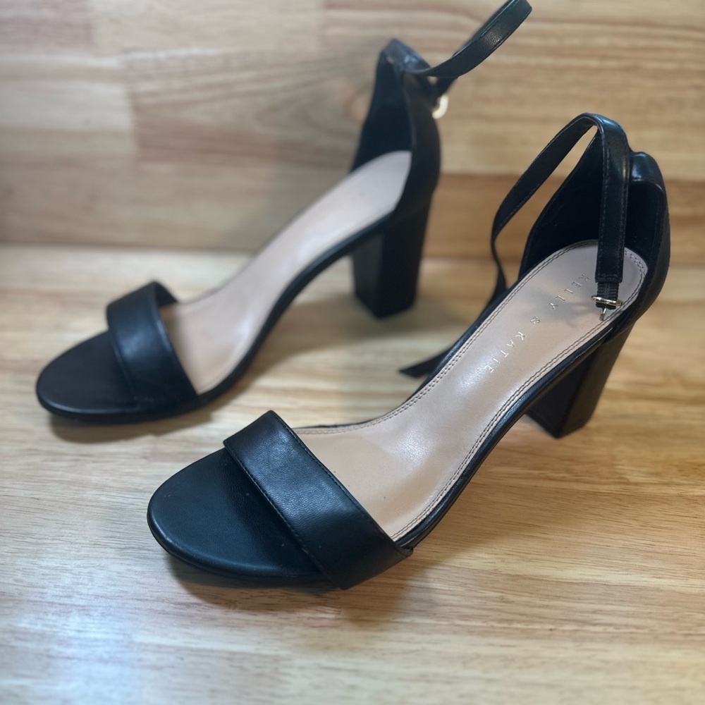 Kelly & Katie Black Chunky Heel Sandals with Ankle Strap